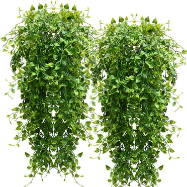 2pcs Artificial Hanging Plants Fake Hanging Plant Faux Ivy Leaf Greenery Vine Outdoor UV Resistant Plastic Plants