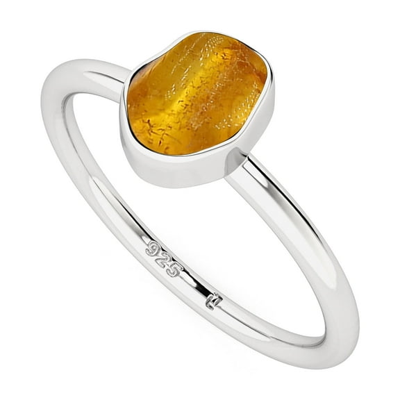 Natural Amber Rough Shape Rings in Sterling Silver for Women, October Birthstone Jewelry for Her Birthday, Wedding Anniversary, Christmas, Mothers Day