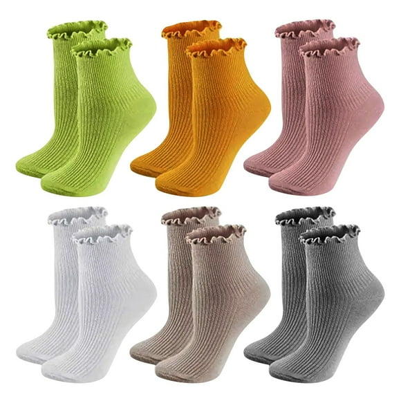 LckLvx 6 Pairs Ruffle Socks for Woman Lightweight Breathable Knit Frilly Ankle Socks Solid Color Daily Dress Socks