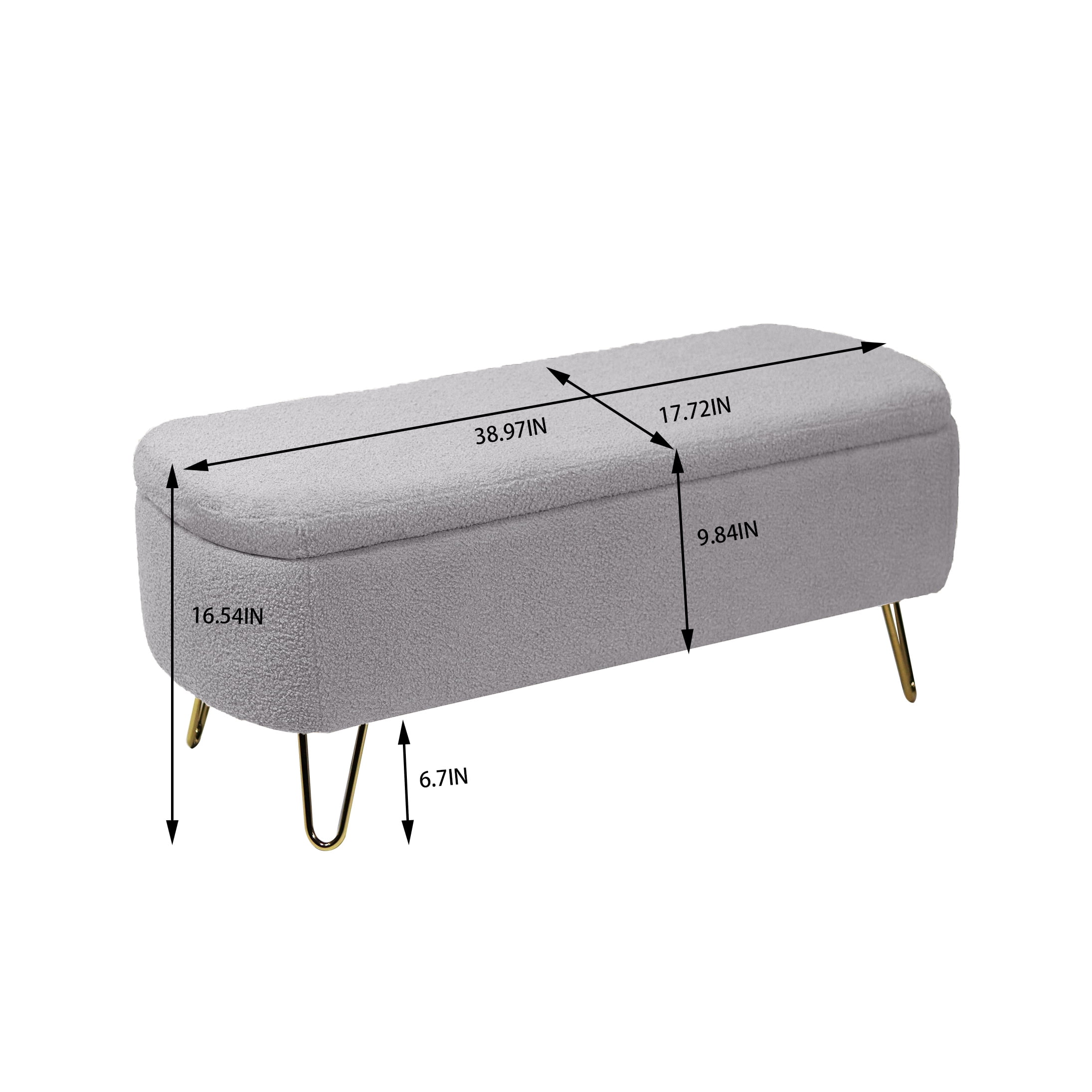 Miniyam 15.5"H Storage Bed Bench with Gold Legs for Bedroom, Entryway, Gray