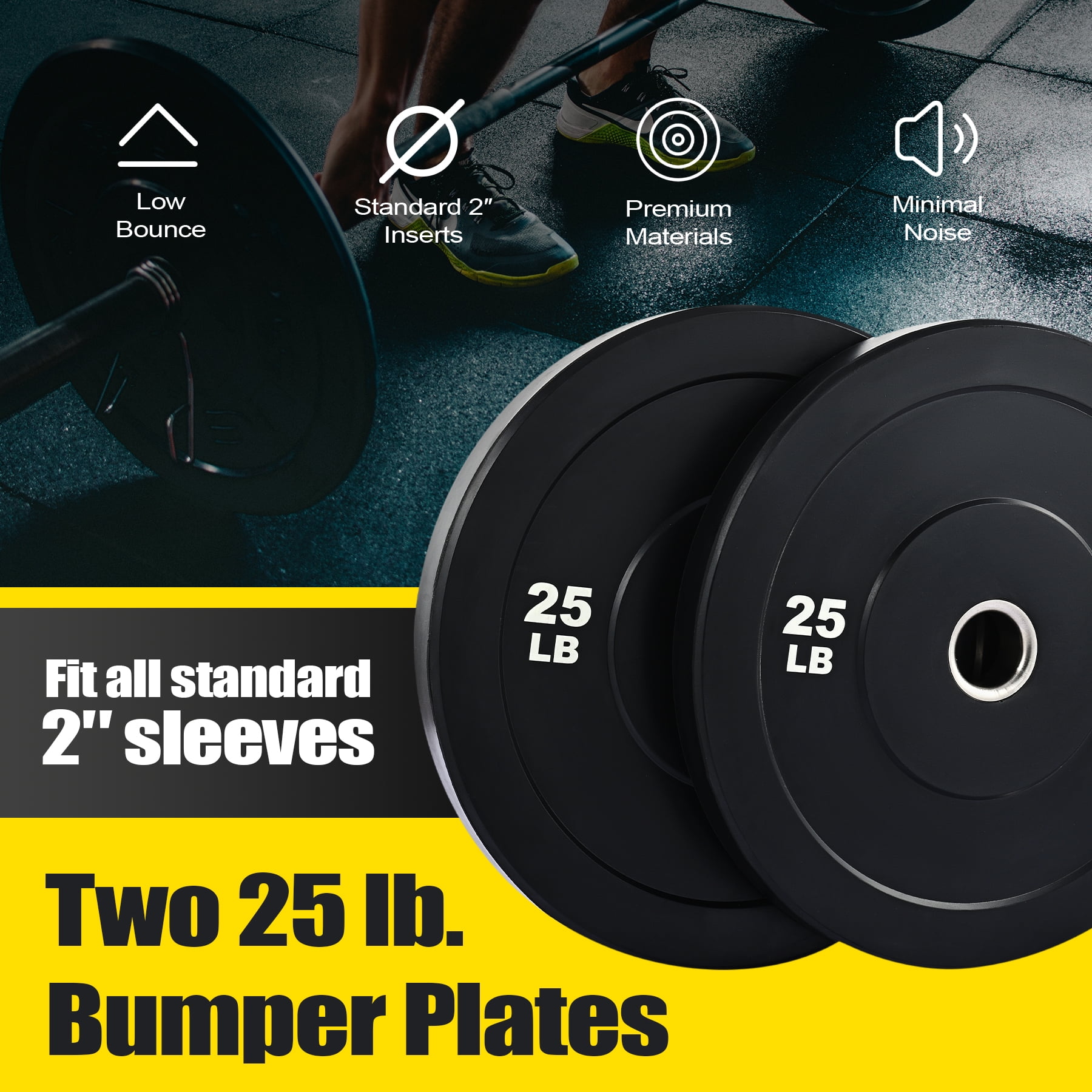 Zelus Weight Plates 2 Olympic Bumper Plates For Pro School Home Gyms Set Of 2 25lb Black 25 Lbs