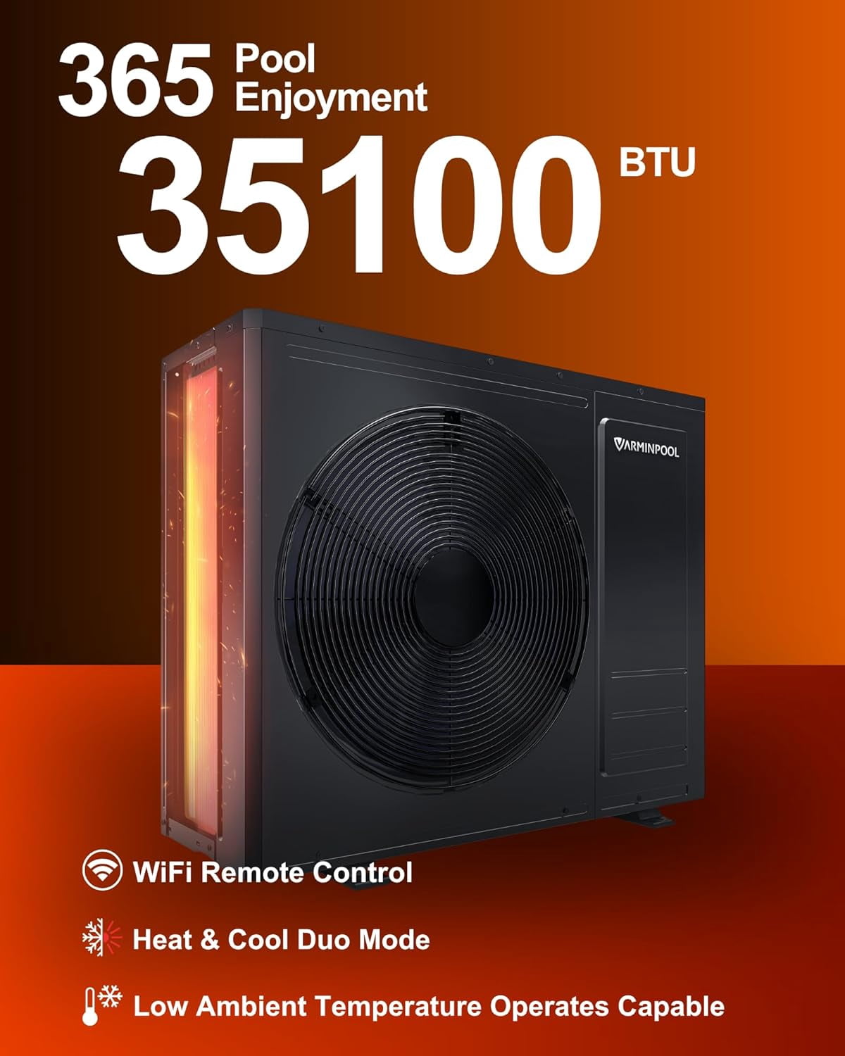 VARMINPOOL Pool Water Heater Cooler for Above Ground Pool 35000BTU Swimming Pool Heat Pump for Inground Pools WiFi Control Timer 240V 60HZ