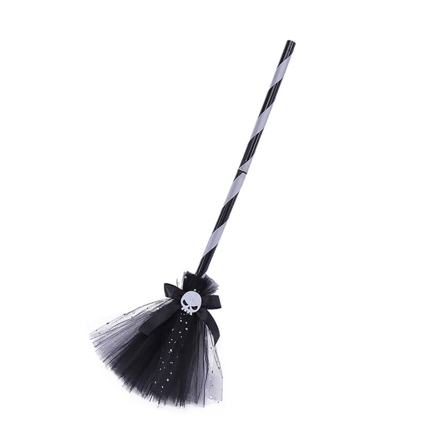 Gupgi 29.5'' Halloween Witch Broom, Girls Cosplay Props Ribbons Skeleton Contrast Color Broomstick