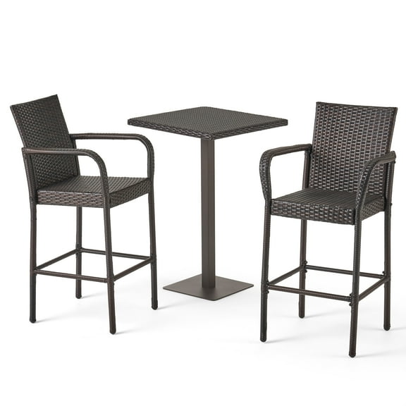 GDF Studio Delphi Outdoor Wicker 3 Piece Bar Set, Multibrown