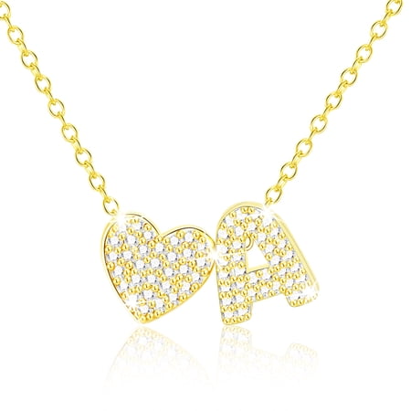 APSVO 18K Gold Plated Love Heart Initial Necklaces for Women Girls CZ Letter A Pendant Chain Birthday Graduation Jewelry Gifts Teen Her Mom Girlfriend Wife Female Daughter Kids Age Ideas