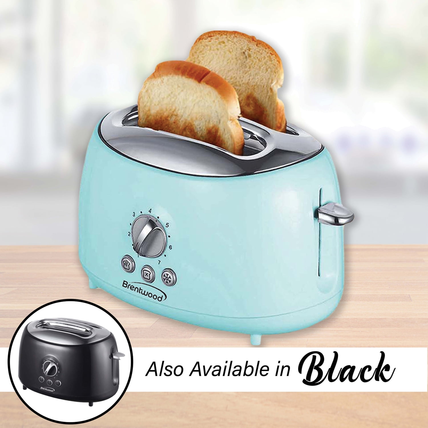 Brentwood 2-Slice Retro Toaster, Blue, Extra Wide Slots