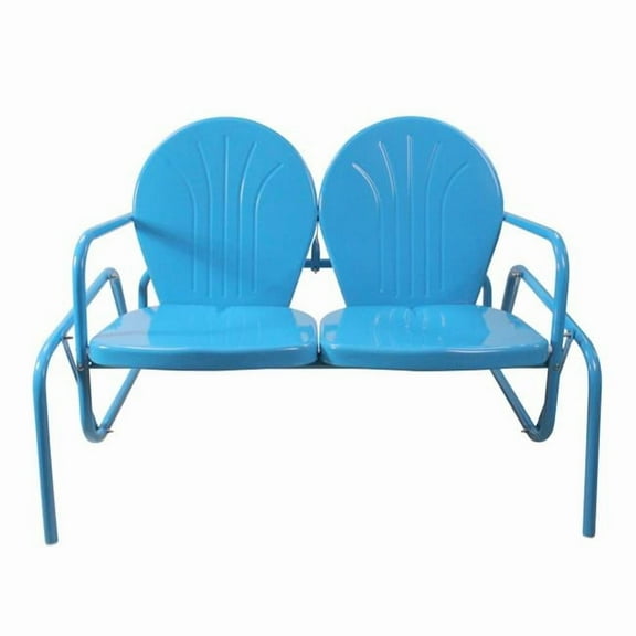 47 in. Outdoor Retro Tulip Double Glider Chair, Turquoise Blue