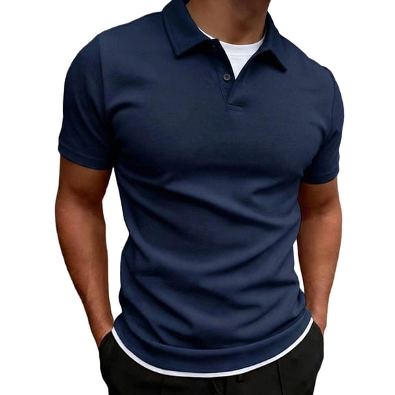 Men Fake 2-Piece Golf Shirts Short Sleeve Sport Wicking Shirts Casual Athletic Collared T-Shirts