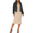 thumbnail image 2 of INSPIRE CHIC Women's Notch Collar Long Sleeve Open Front Faux Fur Fluffy Cropped Jacket M Dark Grey, 2 of 6