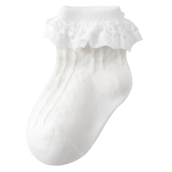 TELOLY Toddler Girls Dress Socks Baby Ruffle Socks Cute Frilly Lace Socks Toddler Ruffle Socks (White,1-3Y)
