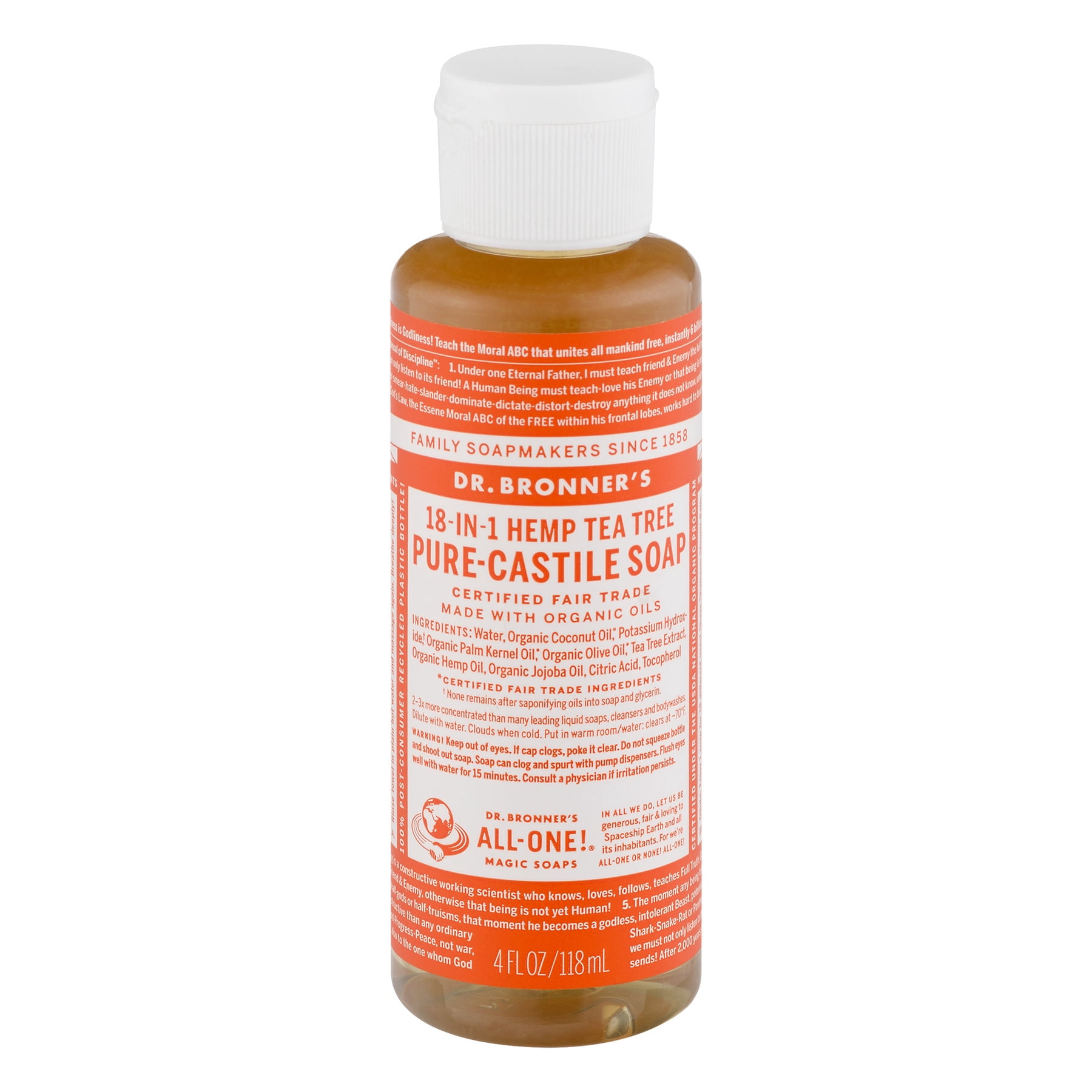 Dr. Bronner's 18In1 Hemp PureCastile Soap Tea Tree, 4.0 FL OZ