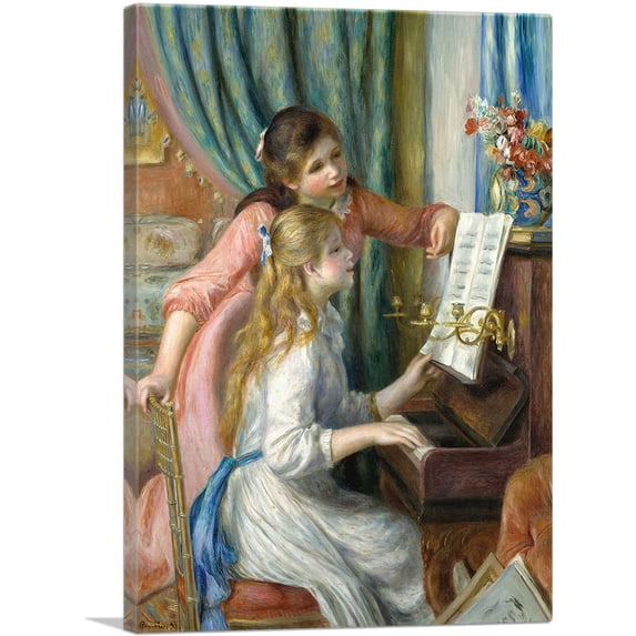 ARTCANVAS Two Young Girls at the Piano 1892 Canvas Art Print by Pierre-Auguste Renoir - Size: 40" x 26" (0.75" Deep)