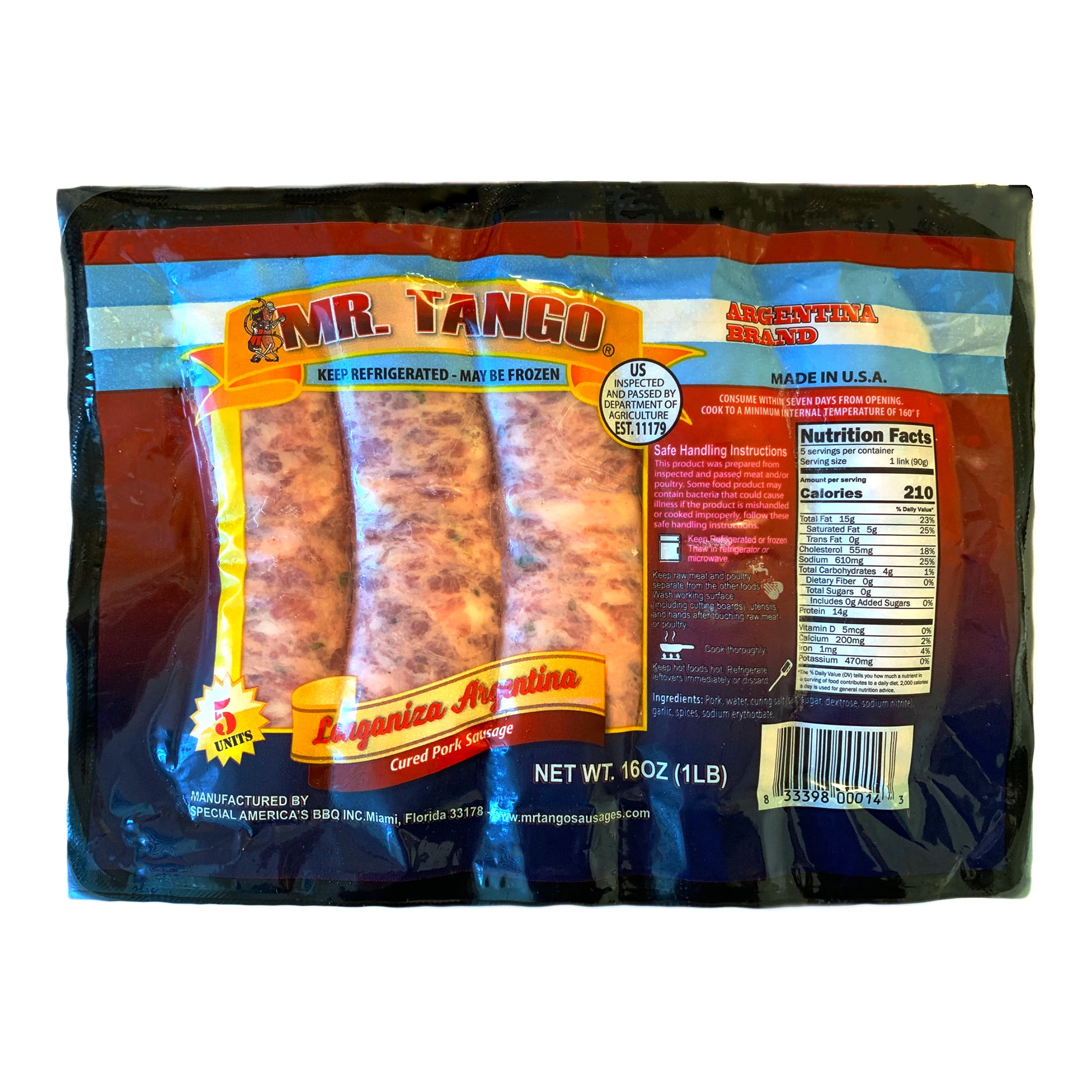 Mr. Tango Argentinian Cured Pork Longaniza Sausage, 80 Lean/20 Fat
