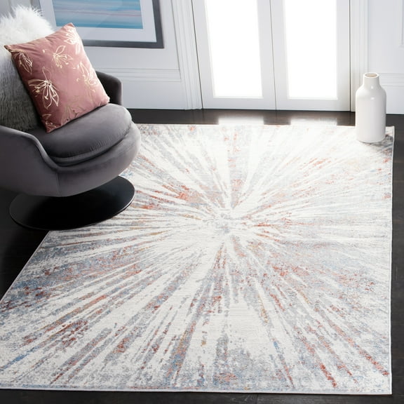 SAFAVIEH Amelia Caelie Abstract Area Rug, Gray/Rust, 6'7" x 6'7" Square