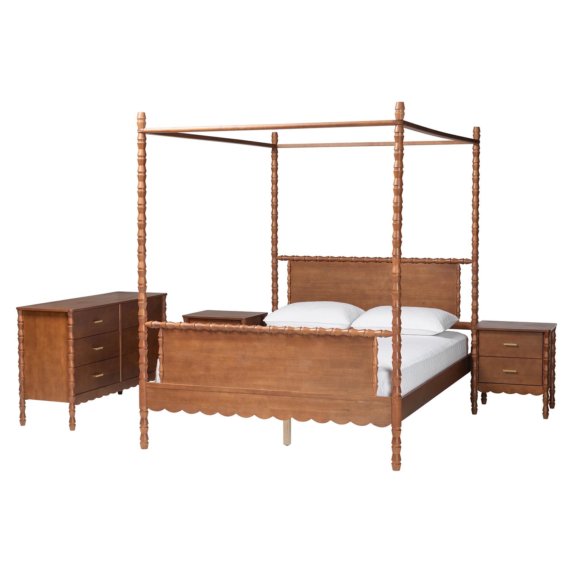 Baxton Studio Danette Modern Bedroom Set, 4-Piece, Queen, Walnut Brown