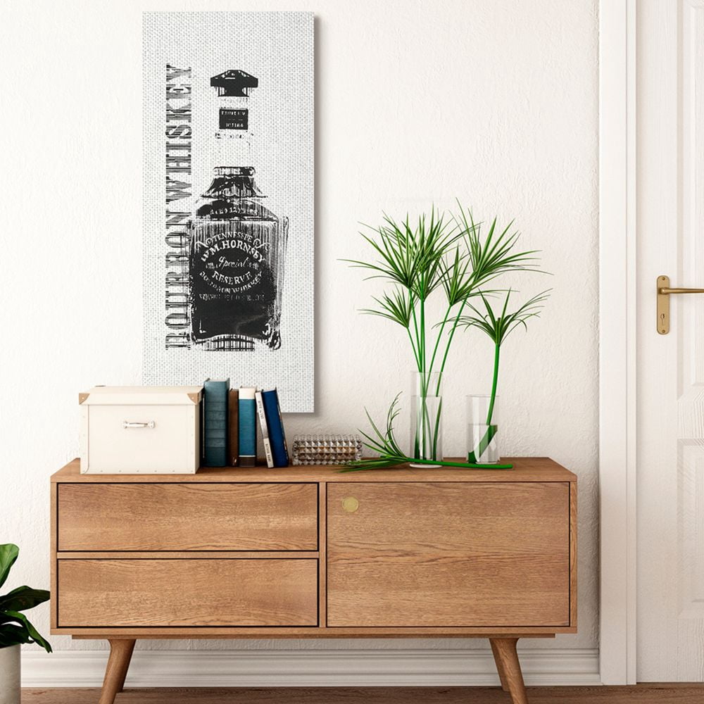 Stupell Industries Rugged Bourbon Whiskey Bottle Alcohol Black Off-White Vintage Canvas Wall Art Design by Avery Tillmon, 20" x 48"