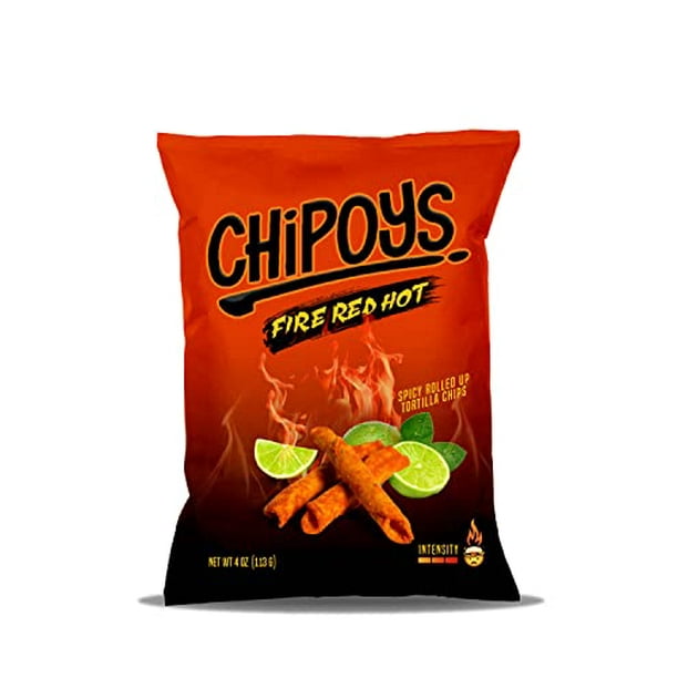 Chipoys Fiery Tortilla Chips Fire Red Hot Flavor 4 Ounce Bags
