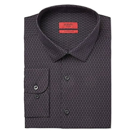 - Alfani NEW Deep Black Mens Size 15 1/2 Fitted Dobby-Print Dress Shirt