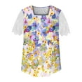 thumbnail image 5 of Wycnly Womens Blouses and Tops Dressy Sexy Lace Patchwork Sleeve Loose Flowy Pleated Swing Shirts Summer Floral Print Square Neck Short Sleeve Cute Tees Tops Light Blue s, 5 of 5