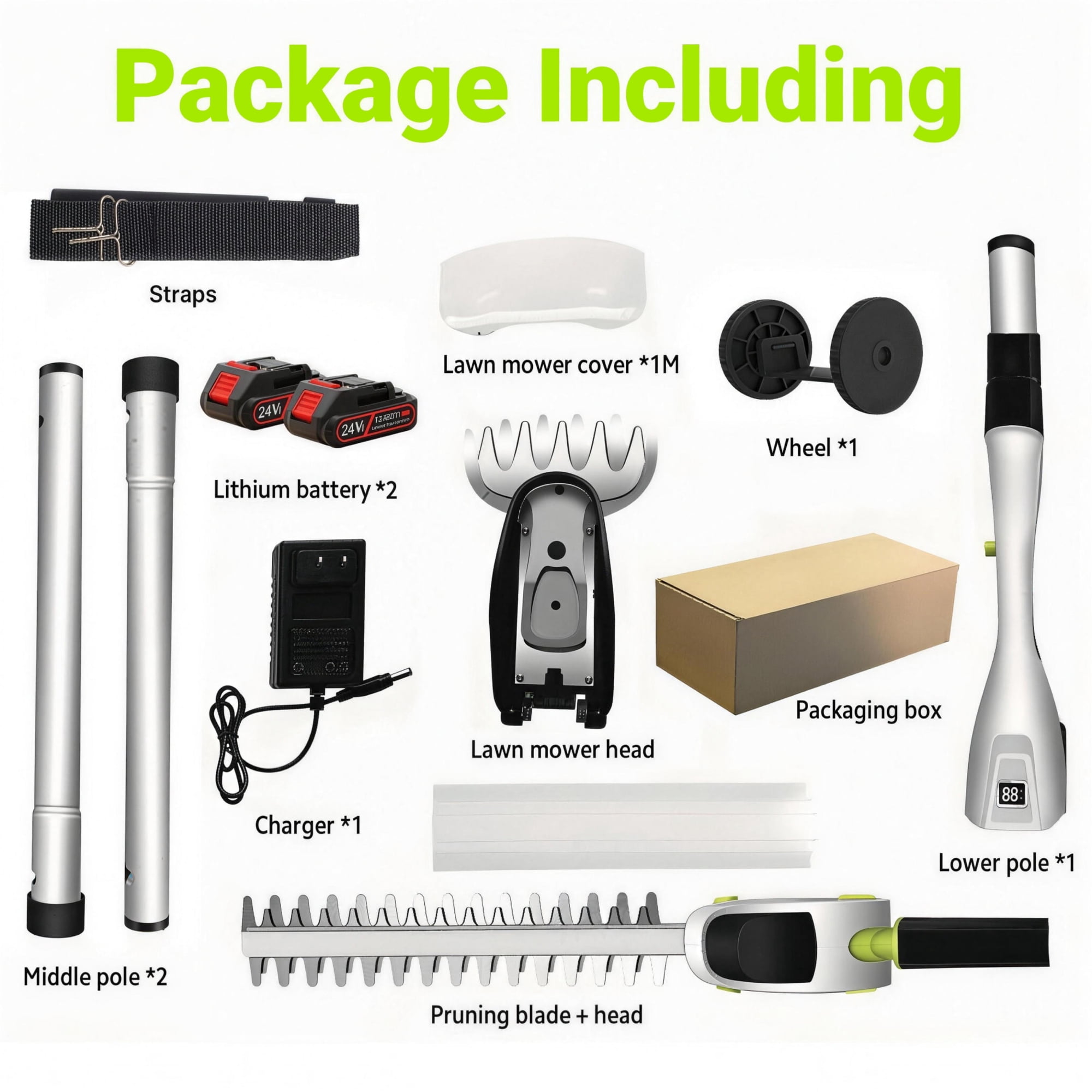 Hedge Trimmer,Gochifix 4-in-1 Cordless Pole Hedge Trimmer with 2X 2.0Ah Batteries and Dual-Action Blade for Garden Yard Tree & Shrubs Pruning