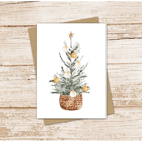Charming Christmas Tree Greeting Card – Watercolor Winter Design – Blank Inside, Envelope Included – Perfect Holiday Card for Friends and Family