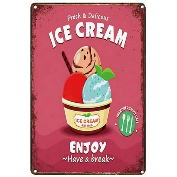 Vintage Metel Sign - Ice Cream Retro Tin Decorative Sign Wall Decor Metal Poster Plate