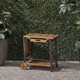 thumbnail image 2 of Amiya Outdoor Wood and Iron Bar Cart with Tray Top and Bottle Holders, Teak Finish, 2 of 9