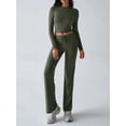 thumbnail image 4 of Conjuntos de 2 Piezas para Mujer, Larga, Cuello Redondo, Pantalones Acampanados de Cintura Alta, Conjuntos de Chándal, Ropa de Calle. Verde S, 4 of 9