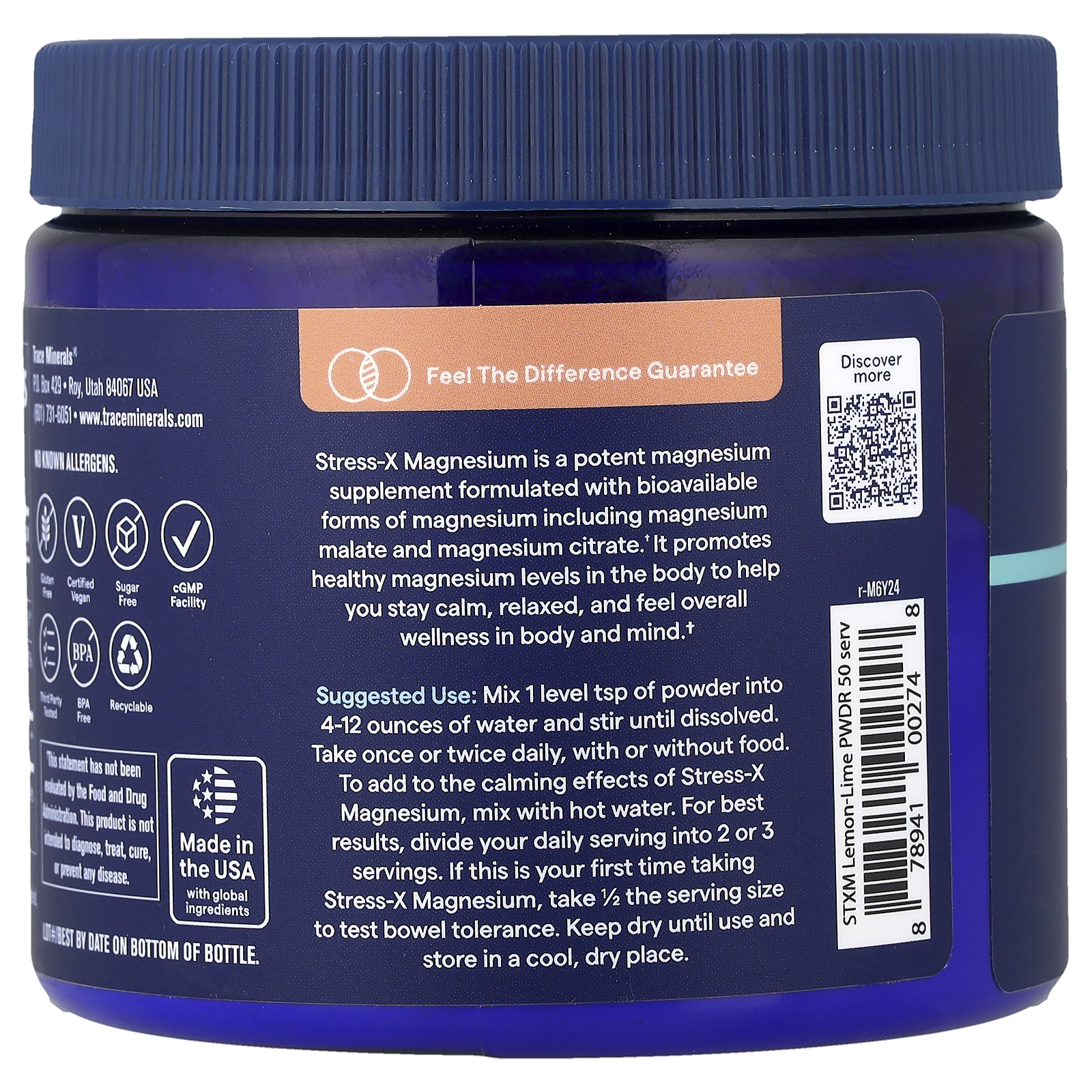 Trace Minerals Stress-X Magnesium - Magnesium Drink Mix for Stress Support - Muscle & Sleep Support Formula - Highly-Absorbable Powder - Lemon Lime - 7.9 oz (50 Servings)