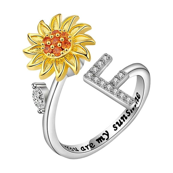 BGZLEU 26 Letters Rings,Sunflower Initial Letter Spinner Ring,Fidget Rings for Anxiety,Open Adjustable Ring,Daisy Stress Relieving Ring,Jewelry Gift for Women Valentine's Day,You are My Sunshine Ring