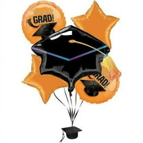 PMU Graduation "Congrats Grad" Orange Foil Balloon Bouquet Pkg/5
