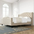 thumbnail image 3 of Modern Upholstered Queen Bed Frame,Button Tufted Headboard and Footboard Design Solid Wooden Slat Support Easy Assembly, 3 of 8