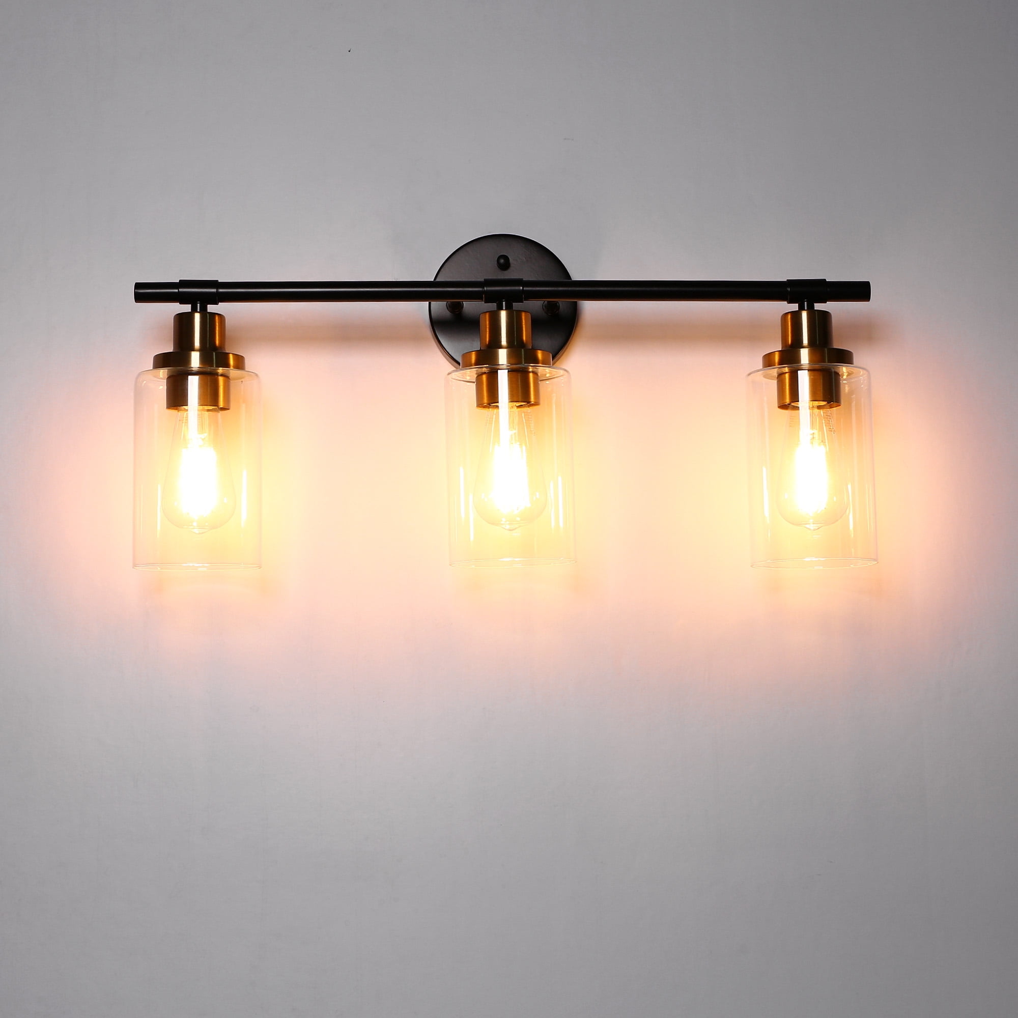 Black Vanity Lights for Bathroom 3 Lights Industrial Wall Mounted Over Mirror Wall Lights with Glass Cover