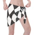 thumbnail image 7 of Women'S Beach Cover Up Short Sarong Dress Harlequin Pattern Black And White Wrap Chiffon Shawl, 7 of 7