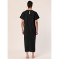 thumbnail image 4 of Camisón de manga corta para hombre, de algodón, con escote en V y abertura lateral, vestido largo Negro S, 4 of 5