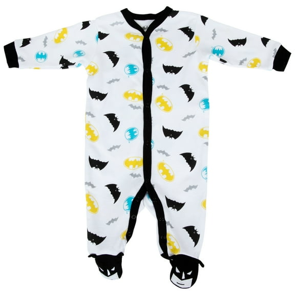 DC Comics Batman Baby Boy Romper with Footie Sleeper Printed Coverall White/Yellow, 6-9 Months
