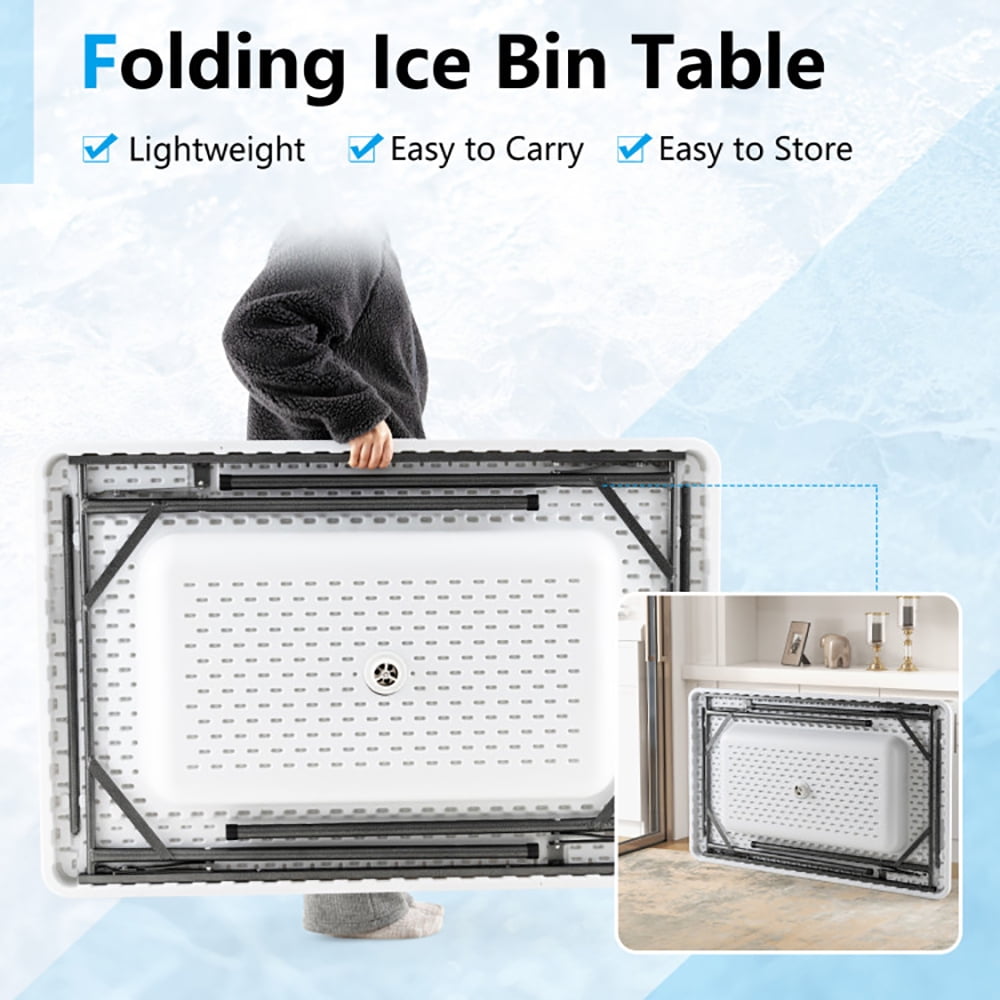 Aimee Lii 4 Feet Folding Ice Bin Table with Skirt for Camping Picnic Wedding, Camp Tables PorTable Foldable, White