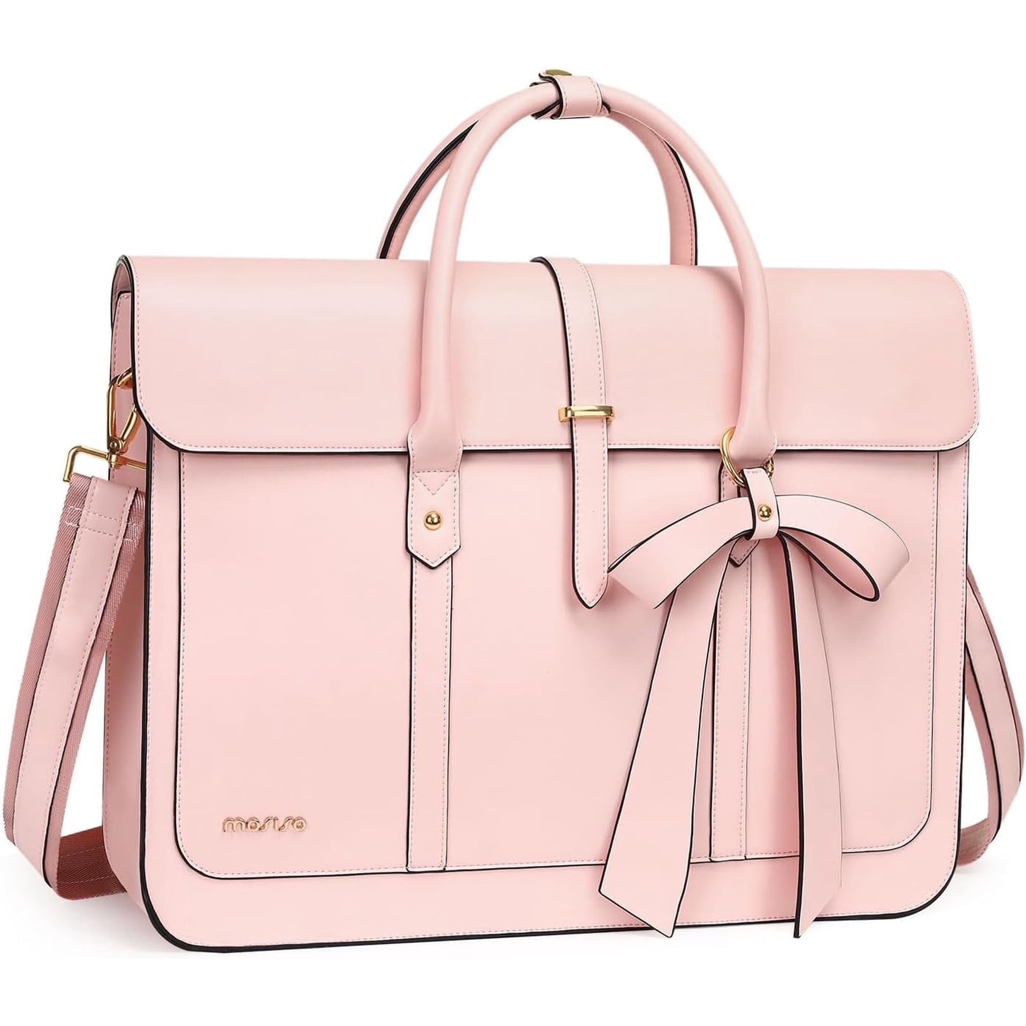 Mosiso Laptop Tote Bag for Women, 15-15.6 inch PU Leather Shoulder Bag Convertible Backpack, Casual Travel Handbag Office Work Computer Briefcase, Pink