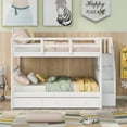 thumbnail image 2 of Newest Full over Full Bunk Bed with Storage Staircase & Drawer, Classic Solid Wood Frame with Guardrail, White, 2 of 11