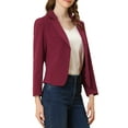 thumbnail image 5 of INSPIRE CHIC Women's Blazer Open Front Wear-to-Work Summer Crop Suit Jacket L Burgundy-Solid, 5 of 8