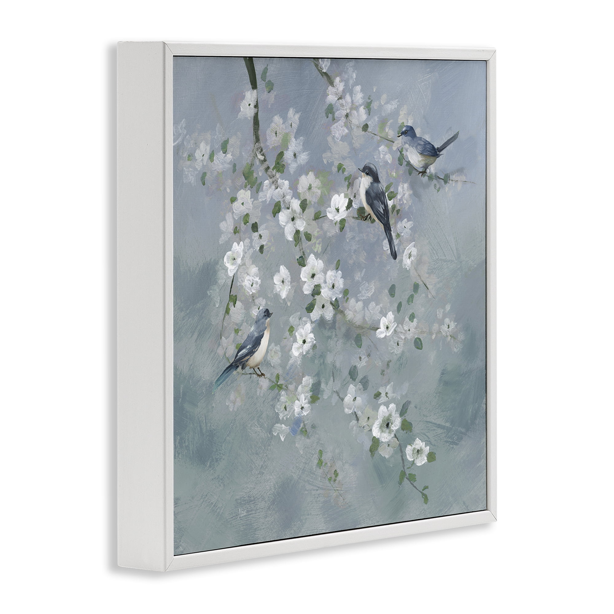 Stupell Industries Serene Birds on White Blooms White Framed Giclee Art, design by Nan