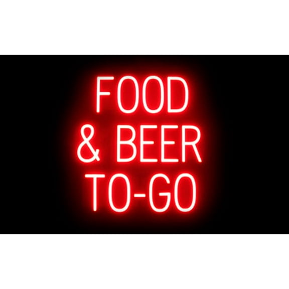 SpellBrite FOOD & BEER TO GO LED Sign for Business. 23.3" x 23.8" Red FOOD & BEER TO GO Sign Has Neon Sign Look With Energy Efficient LED Light Source. Visible from 500 Feet, 8 Animation Settings.