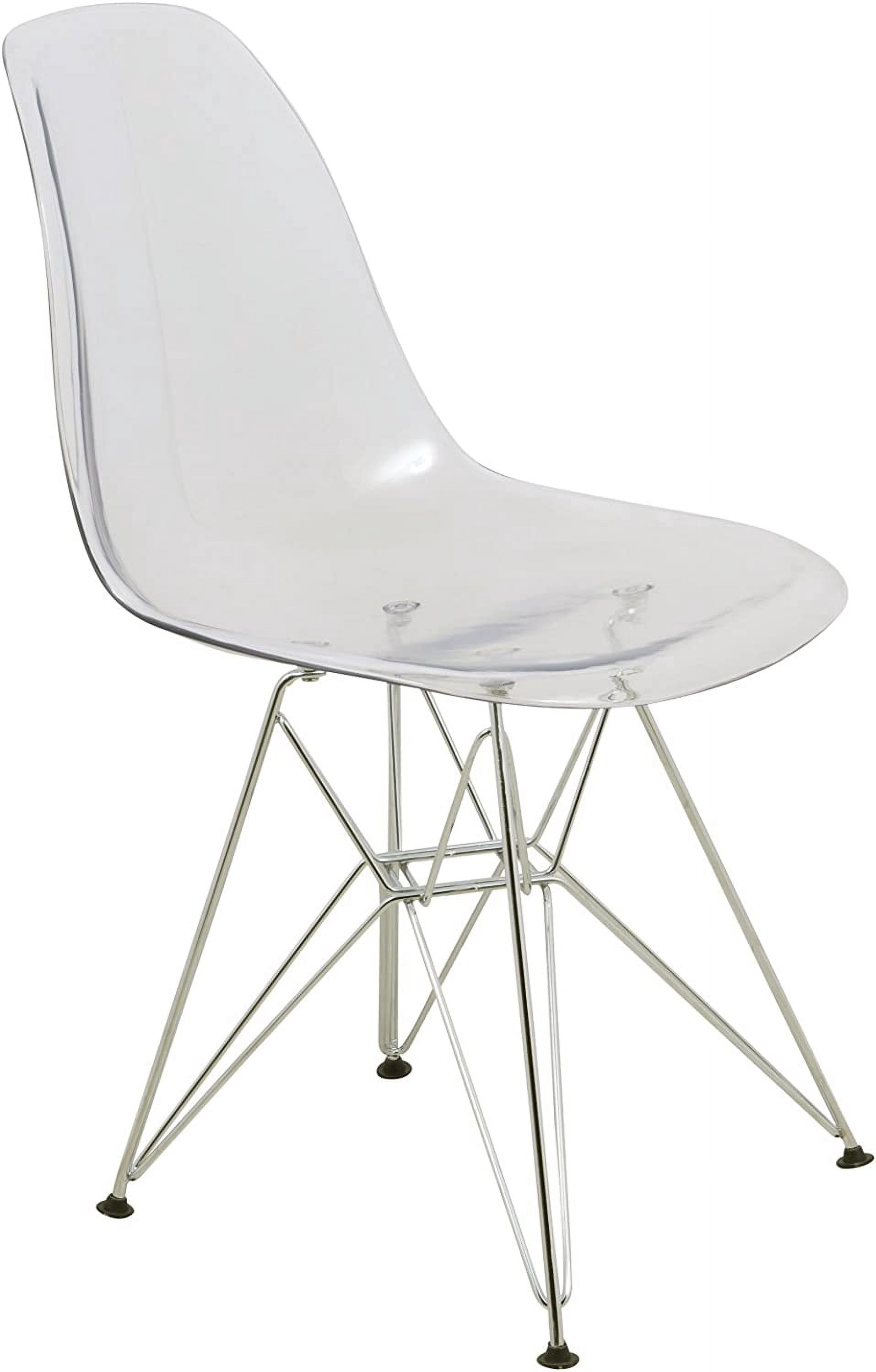 Cresco Dining Chair in Acrylic with Chrome Eiffel Base and Curved Back Design Lightweight Easy Assembly for Modern Home, Kitchen, Cafes in Clear