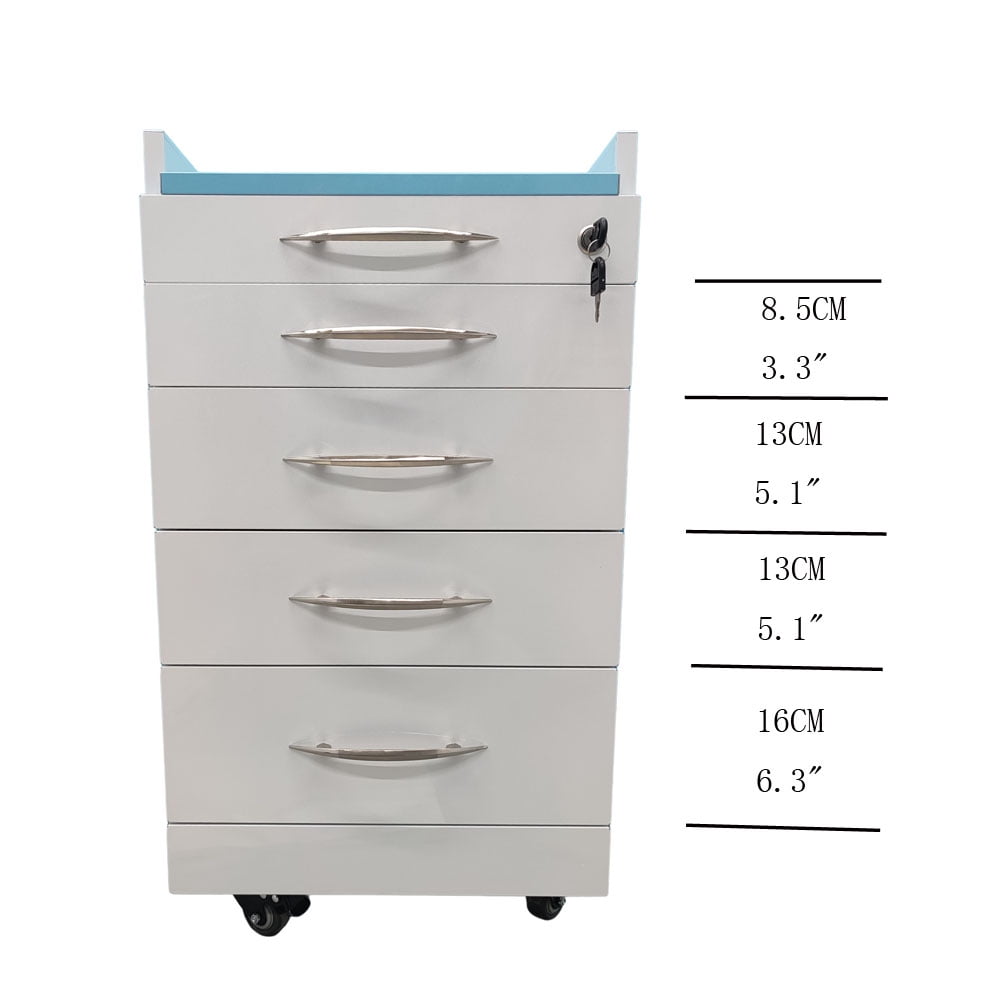 4 Drawers Dental Assistant Mobile Cabinet Office File Storage Cart Lockable Moving Side Cabinet with Lock and 2 Pallets White