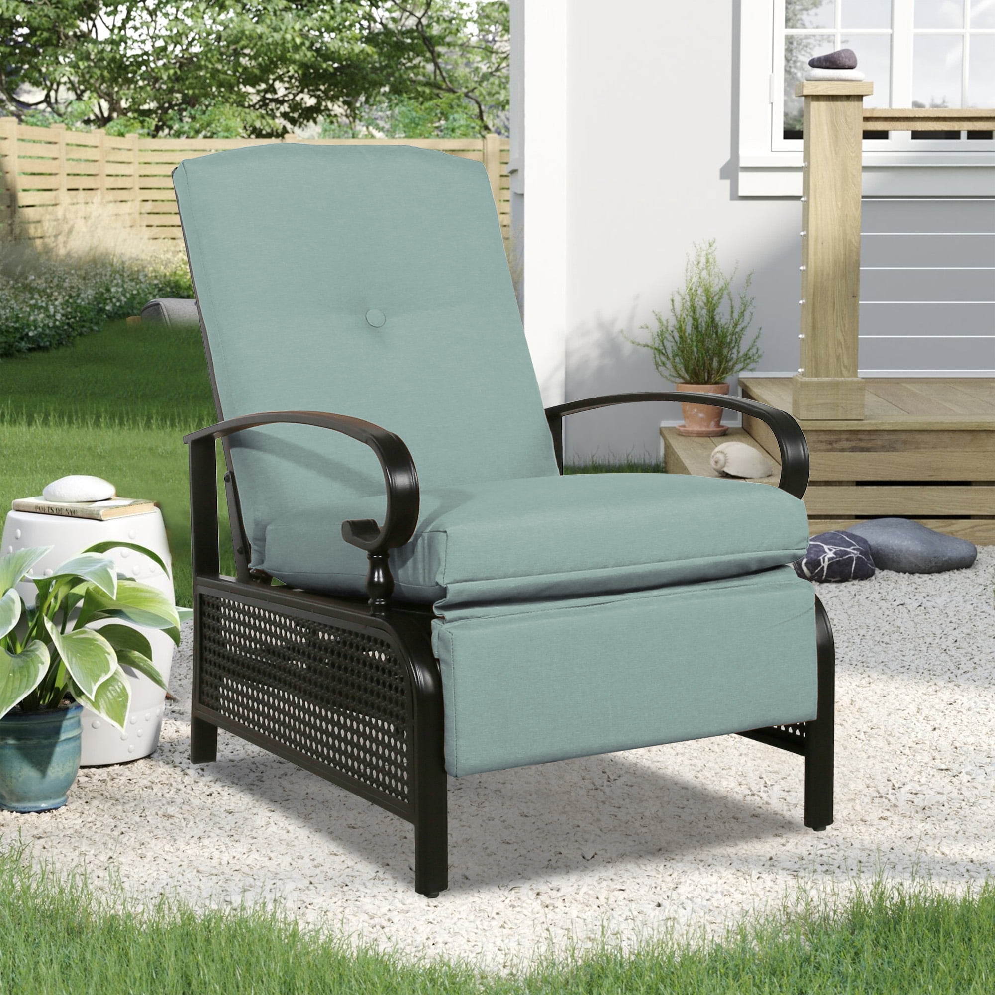 Ulax Furniture Outdoor Patio Steel Recliner Lounge Chair Adjustable ...