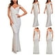 thumbnail image 2 of Vestido largo de noche sólido con lentejuelas y cuello en V de manga corta Sexy para mujer a la moda Fridja  bnh4393, 2 of 9