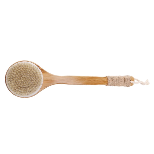 Cepillo corporal para piel seca Cepillo exfoliante para baño cerdas naturales yuxing mango largo de madera color madera