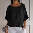thumbnail image 2 of Summer Sales Womens Summer Tops Cute Lightweight Cotton‑Linen 3/4 Sleeve Summer Casual Blouse Oversized Tshirts for Women Under 12$, 2 of 7