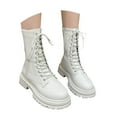 thumbnail image 3 of UngA Combat Boots Women Lace Up Boots Low Heel Ankle Booties Winter Womens Boot White,Size 8.5, 3 of 7