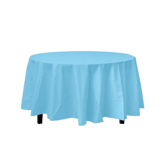 Blue Decorations | Round Sky Blue Table Cloth | Round Plastic Table Cover - Sky Blue - 84in. - 1 Piece (fdp91028)